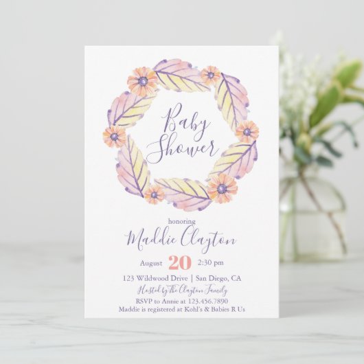 Invitation Baby shower de germe d'aquarelle (Debout devant)