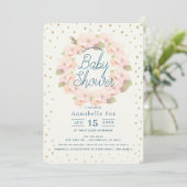 Invitation Baby shower de germe rose et or cerise (Debout devant)
