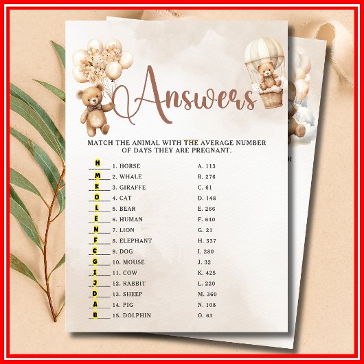 Invitation BABY SHOWER DE GESTION ANIMALE Jeu Mignonne Ours