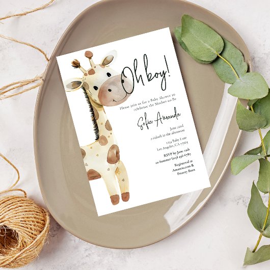 Invitation Baby shower de girafe animal mou de bois