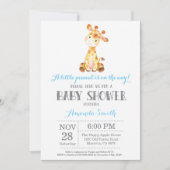 Invitation Baby shower de Girafe Bleu et gris (Devant)