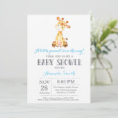 Invitation Baby shower de Girafe Bleu et gris (Debout devant)