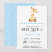 Invitation Baby shower de Girafe Bleu et gris