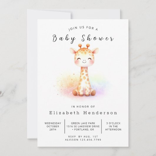 Invitation Baby shower de girafe Boho imprimable (Devant)