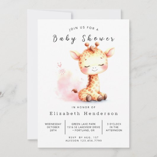 Invitation Baby shower de girafe chic et imprimable (Devant)