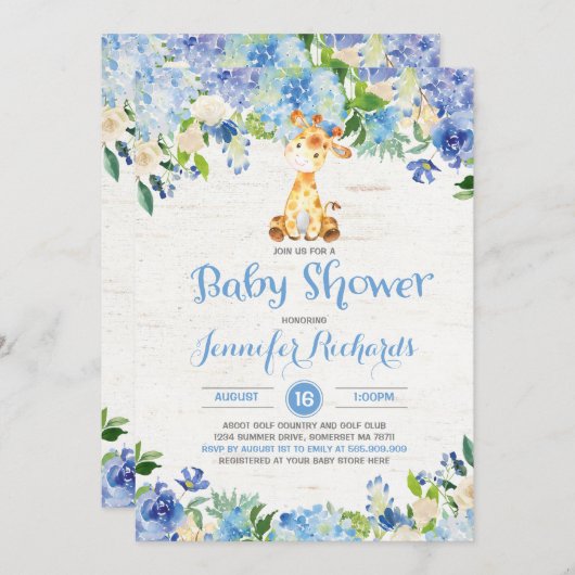 Invitation Baby shower de girafe Douche rustique p (Devant / Derrière)