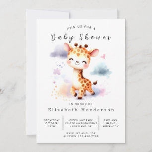 Invitation Baby shower de girafe en ligne Aquarelle