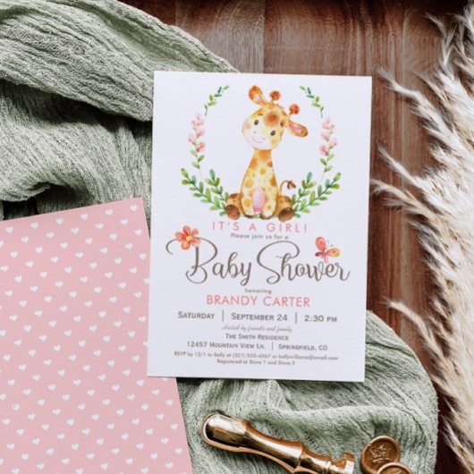 Invitation Baby shower de girafe, fille