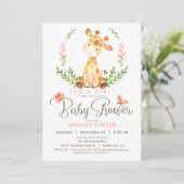 Invitation Baby shower de girafe, fille (Debout devant)