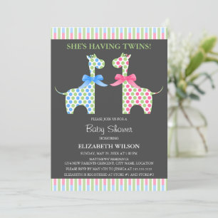 Invitation Baby shower de girafe jumeau garçon et fille