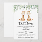 Invitation Baby shower de girafe jumelle (Devant / Derrière)