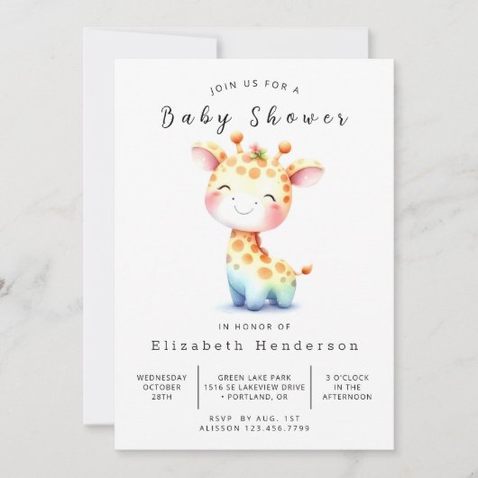 Invitation Baby shower de girafe modifiable rustique (Devant)
