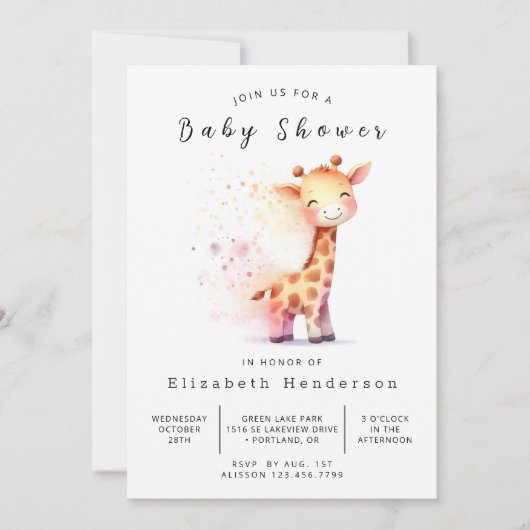 Invitation Baby shower de girafe neutre pour hommes (Devant)