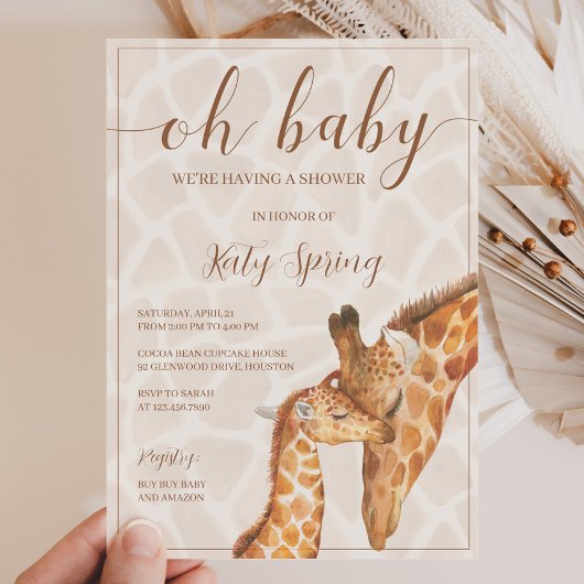 Invitation Baby shower de girafe neutre pour les f