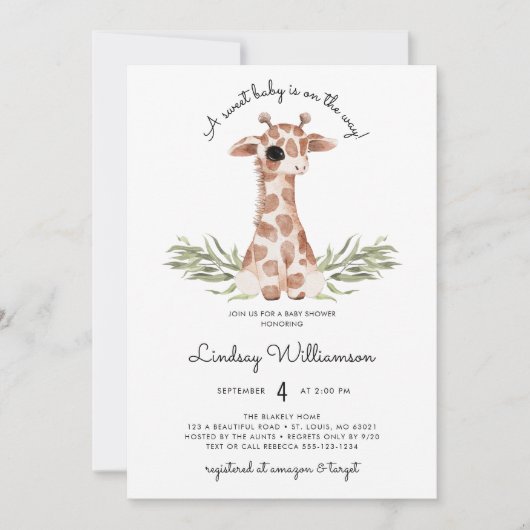 Invitation Baby shower de girafe neutre pour les femmes (Devant)