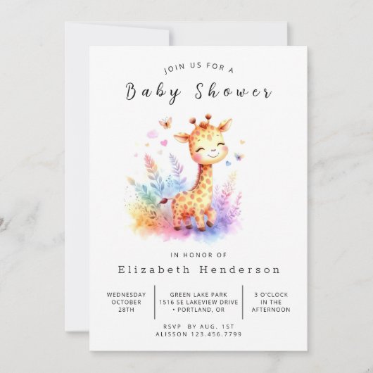 Invitation Baby shower de girafe numérique rustique (Devant)