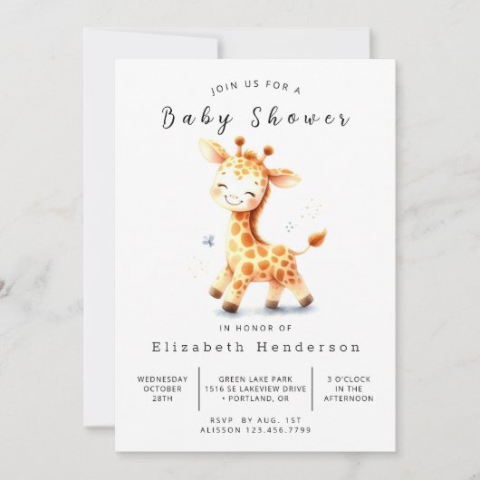 Invitation Baby shower de girafe numérique rustique (Devant)