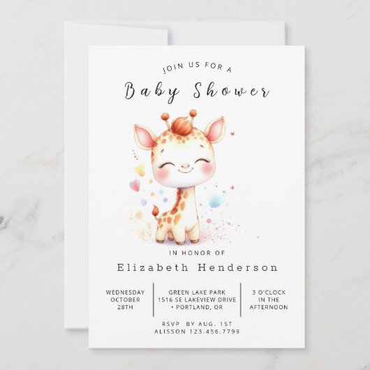Invitation Baby shower de girafe numérique rustique (Devant)