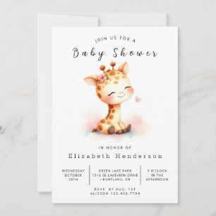 Invitation Baby shower de girafe personnalisé Aquarelle