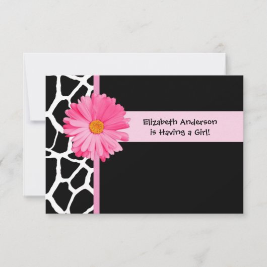 Invitation Baby shower De Girafe Rose Et Noire (Devant)
