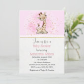 Invitation Baby shower de girafe rose et or (Debout devant)