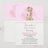 Invitation Baby shower de girafe rose et or (Devant / Derrière)