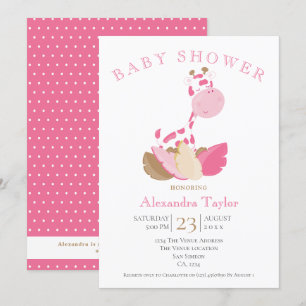 Invitation Baby shower de girafe rose personnalisé