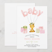 Invitation Baby shower de girafe rose Safari Jungle (Devant / Derrière)