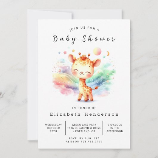 Invitation Baby shower de girafe rustique à impression (Devant)