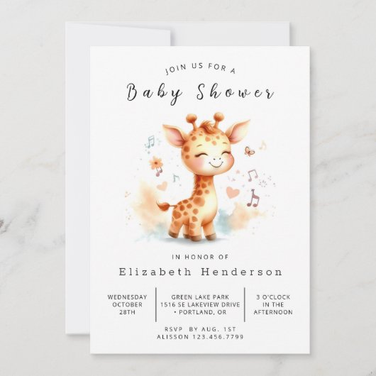 Invitation Baby shower de girafe Whimsy Printable (Devant)