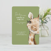 Invitation Baby shower de Giraffe Bébé Vert mou Moss (Debout devant)