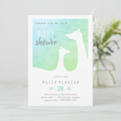 Invitation Baby shower de Giraffe Bleue et Vert Bébé Invitati (Debout devant)
