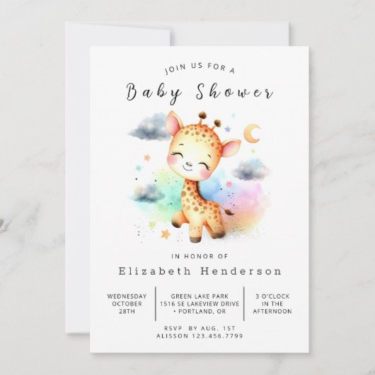 Invitation Baby shower de Giraffe éditable Pastel (Devant)