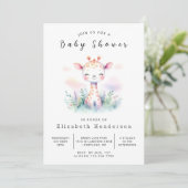 Invitation Baby shower de Giraffe éditable Pastel (Debout devant)