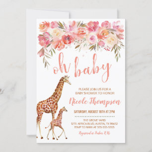 Invitation Baby shower de Giraffe Florale Rose