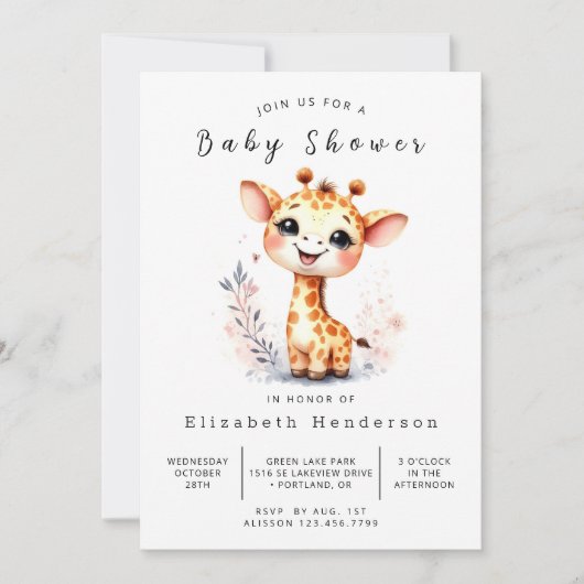 Invitation Baby shower de Giraffe Imprimable (Devant)
