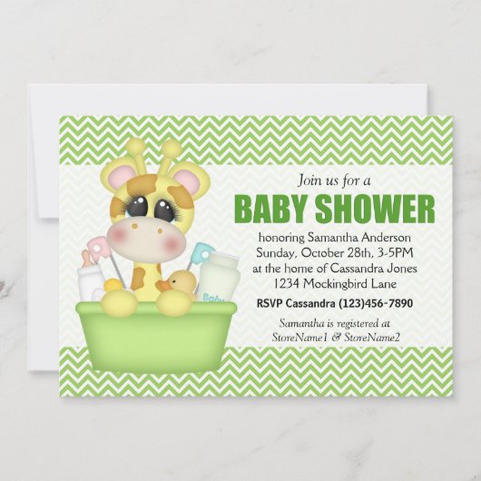 Invitation Baby shower de Giraffe temps de bain mignon (Devant)