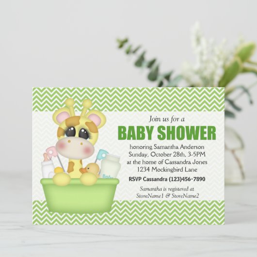Invitation Baby shower de Giraffe temps de bain mignon (Debout devant)