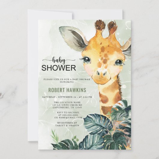 Invitation Baby shower de Giraffe verdoyante (Devant)