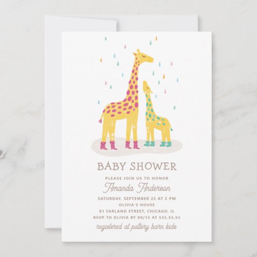 Invitation Baby shower de Giraffe Whimsical | Pludrops coloré (Devant)