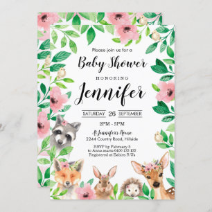 Invitation Baby shower de Girl Woodland Bois Rose
