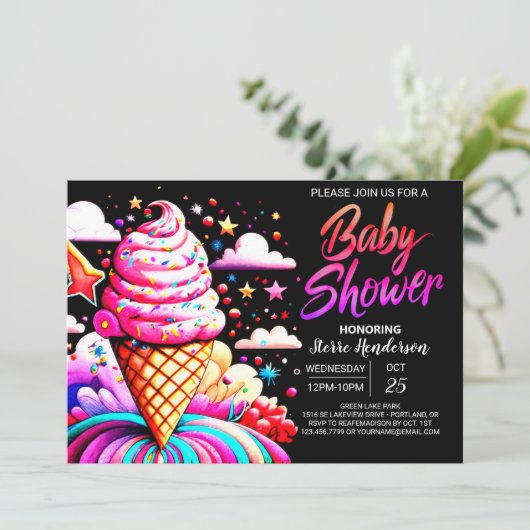 Invitation Baby shower de glace modifiable (Debout devant)