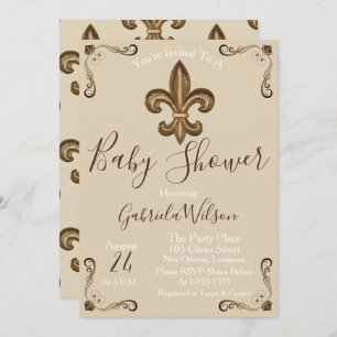 Invitation Baby shower de Golden Fleur de Lis Neutral de
