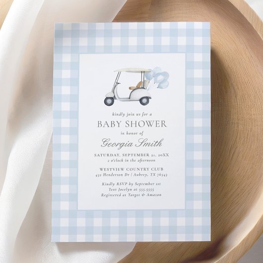 Invitation Baby shower de golf Blue En vichy