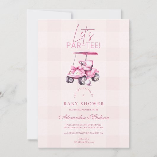 Invitation Baby shower de golf de fille rose (Devant)