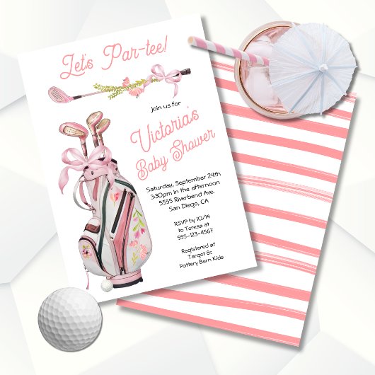 Invitation Baby shower de golf Girly Preppy