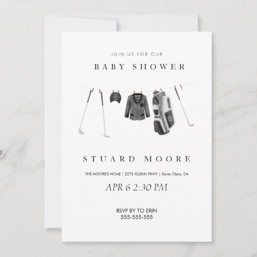 Invitation Baby shower de golf minimal moderne (Devant)