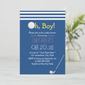 Invitation Baby shower de golf Navy Blue Stripes (Debout devant)