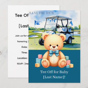 Invitation Baby shower de golf pour garçon avec voiturette de