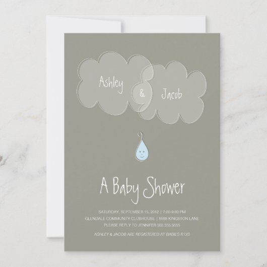 Invitation Baby shower de gouttelettes Gris/Bleu (Devant)